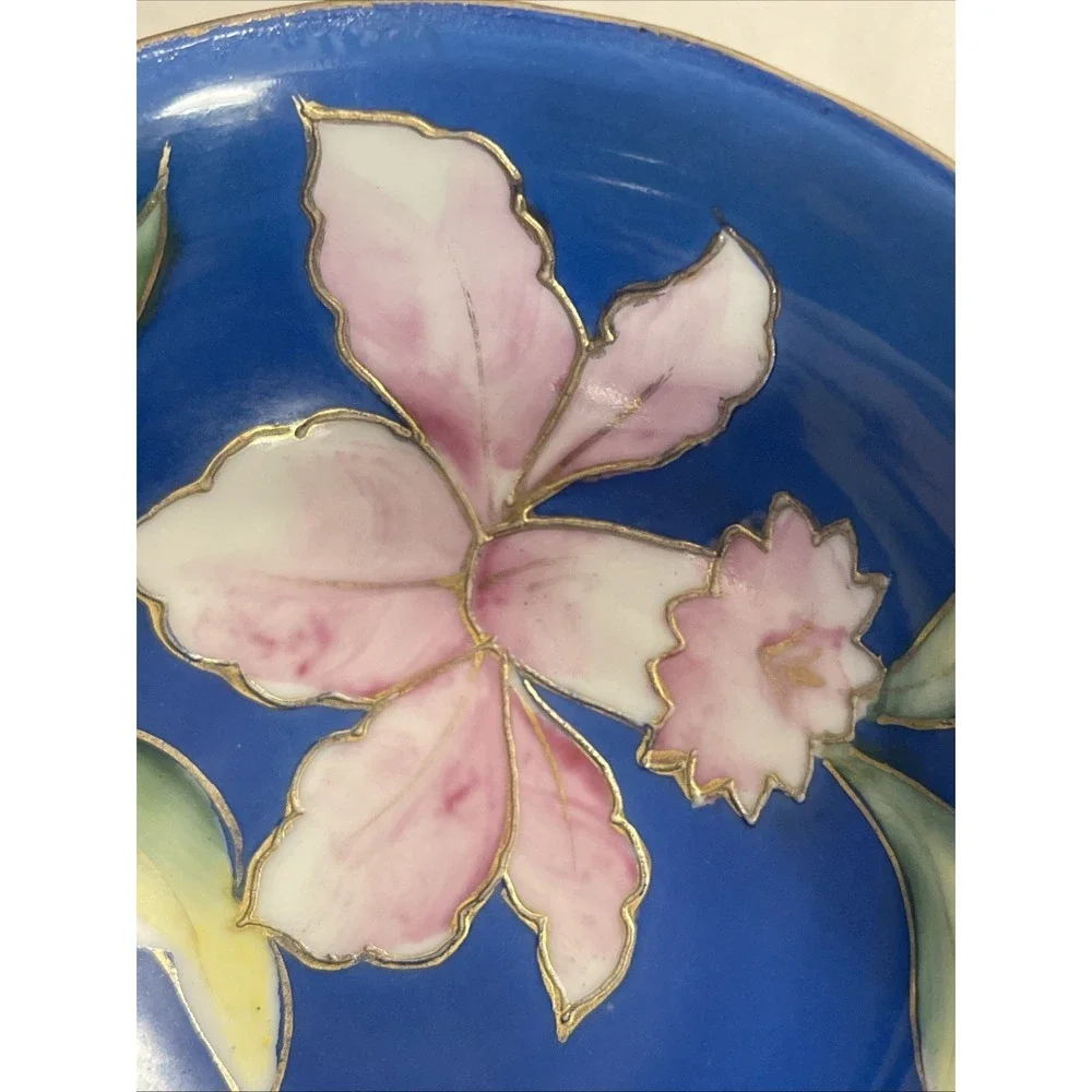 Vintage Sealy China Made In Japan Teacup & Saucer Hand Painted Blue, Pink Orchid